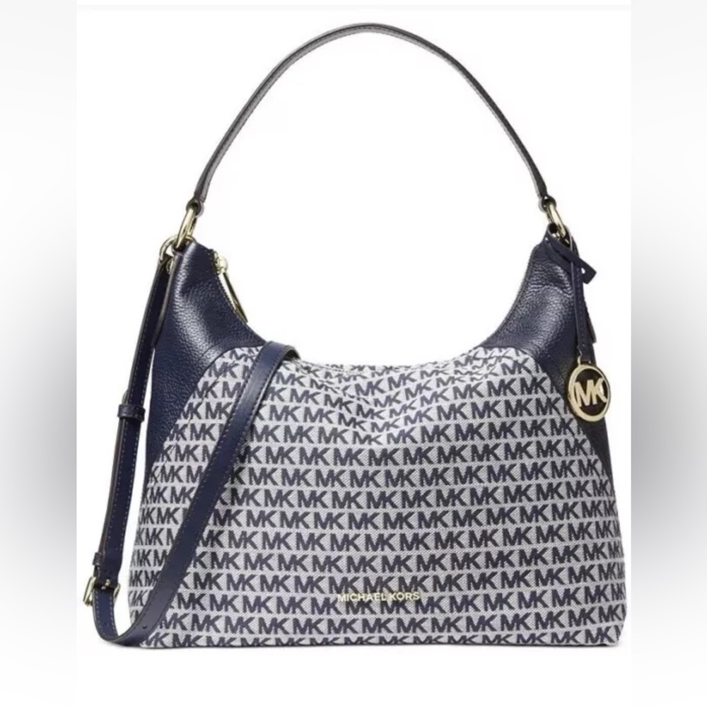 Michael Kors Aria Ivory Multi/Gold Leather Shoulder Bag